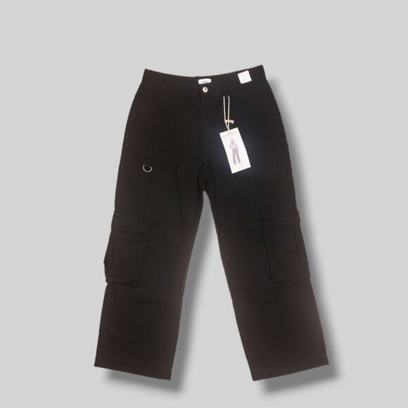 Size 9/29 NWT Women's Simple Society Low Rise Slouch Wide Leg Cargo Pants -Black - Picture 3 of 7